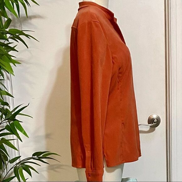 Harve Benard by Benard Holtzman Blouse Medium Burnt Orange Tailored Button Front - Picture 8 of 12